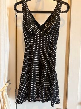 Princess Polly Black Mini Dress with White Polka Dots